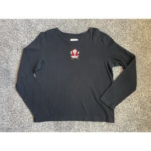 Christopher & Banks Vintage Embroidered Santa Long Sleeve T-shirt Large